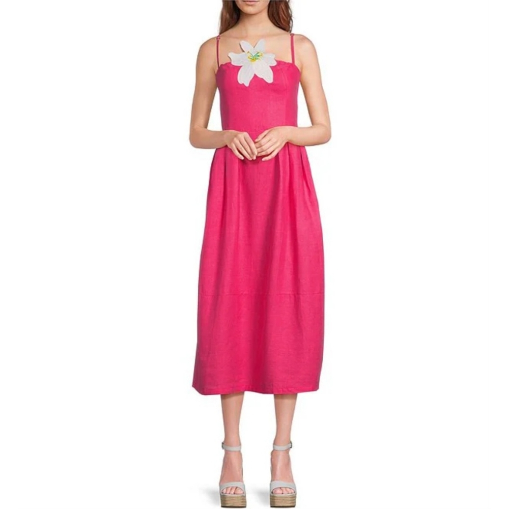 Fanm Mon Lorr Latrice White Full Bloom Embroidered Detail Spaghetti Strap Dress
